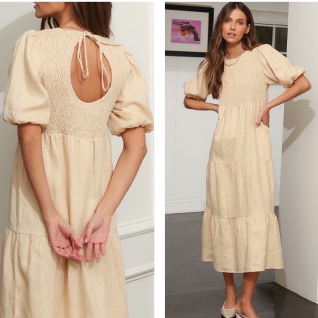 Faithfull The Brand Alberte Linen Midi Dress (Us 2)